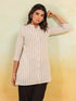 Janasya Women's Beige Cotton Striped Straight Short Kurti