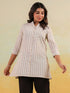 Janasya Women's Beige Cotton Striped Straight Short Kurti