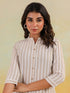 Janasya Women's Beige Cotton Striped Straight Short Kurti
