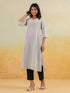 Janasya Women's White & Black Cotton Striped Straight Kurta