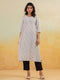 Janasya Women's White & Black Cotton Striped Straight Kurta