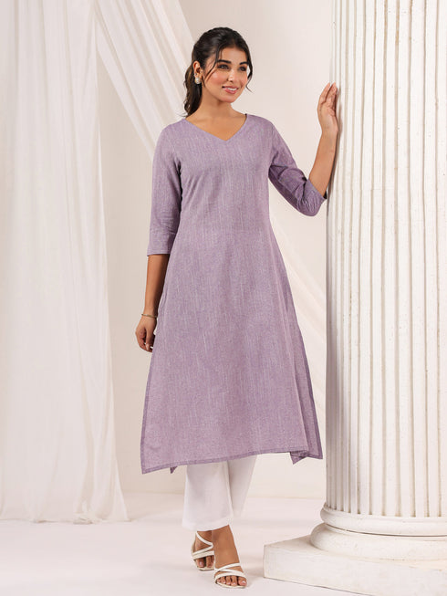 Janasya Women's Purple Cotton Solid Straight Kurta