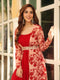 Maroon Georgette Floral Printed Embroidered Belted Dress With Jacket