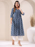 Blue Pure Cotton Floral Printed A-Line Kurta