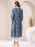 Blue Pure Cotton Floral Printed A-Line Kurta