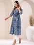 Blue Pure Cotton Floral Printed A-Line Kurta