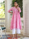 Pink Pure Cotton Floral Printed Empire Kurta