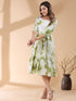 White & Green Pure Cotton Tie & Dye Tiered Dress