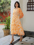 Dobby Orange Georgette Floral Printed Fit & Flare Dress