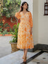 Dobby Orange Georgette Floral Printed Fit & Flare Dress