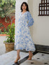 Light Blue Dobby Georgette Floral Printed Fit & Flare Dress
