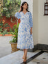 Light Blue Dobby Georgette Floral Printed Fit & Flare Dress