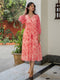 Coral Pink Georgette Floral Printed Fit & Flare Dress