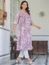 Purple Pure Cotton Floral Printed Flared Kurta
