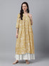 Mustard Pure Cotton Floral Printed Flared Kurta