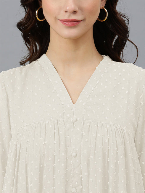 Off White Dobby Chiffon Self Design Flared Kurta