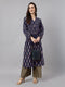 Janasya Women's Navy Blue Pure Cotton Floral Printed A-line Kurta