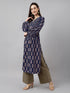 Janasya Women's Navy Blue Pure Cotton Floral Printed A-line Kurta