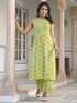 Lime Green Pure Cotton Geometric Printed A-line Kurta Pant Set
