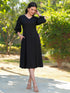 Black Rayon Solid A-line Dress