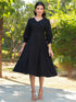 Black Rayon Solid A-line Dress