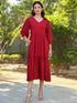 Red Rayon Solid Tiered Dress