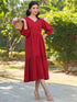 Red Rayon Solid Tiered Dress