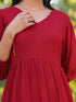 Red Rayon Solid Tiered Dress