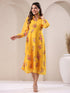 Mustard Georgette Floral Printed A-line Dress