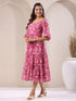 Pink Georgette Floral Printed Tiered Dress