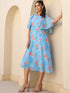 Blue Georgette Floral Printed A-line Dress