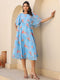 Blue Georgette Floral Printed A-line Dress