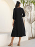 Black Rayon Solid Button Down A-line Dress