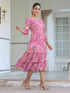 Pink Georgette Floral Printed Tiered Dress