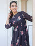 Black Georgette Floral Printed A-line Dress