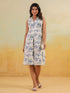 Janasya Women's Off White Linen Cotton Floral Printed A line Dress