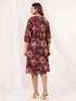 Janasya Women's Wine Pure Cotton Floral Peinted A-line Dress