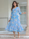 Blue Georgette Floral Printed A-line Dress