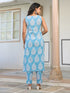Sky Blue Pure Cotton Ethnic Motifs Printed Straight Kurta Pant Set
