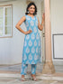 Sky Blue Pure Cotton Ethnic Motifs Printed Straight Kurta Pant Set