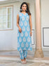 Sky Blue Pure Cotton Ethnic Motifs Printed Straight Kurta Pant Set