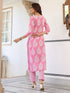 Light Pink Pure Cotton Ethnic Motifs Printed Straight Kurta Pant Set