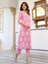 Light Pink Pure Cotton Ethnic Motifs Printed Straight Kurta Pant Set