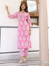 Light Pink Pure Cotton Ethnic Motifs Printed Straight Kurta Pant Set