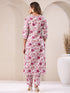 White & Pink Pure Cotton Floral Printed Straight Kurta Pant Set