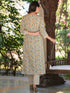Off White Pure Cotton Floral Printed Straight Kurta Set