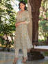 Off White Pure Cotton Floral Printed Straight Kurta Set