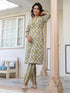 Olive Pure Cotton Floral Printed Straight Kurta Set