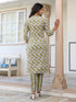 Olive Pure Cotton Floral Printed Straight Kurta Set