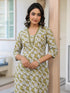 Olive Pure Cotton Floral Printed Straight Kurta Set